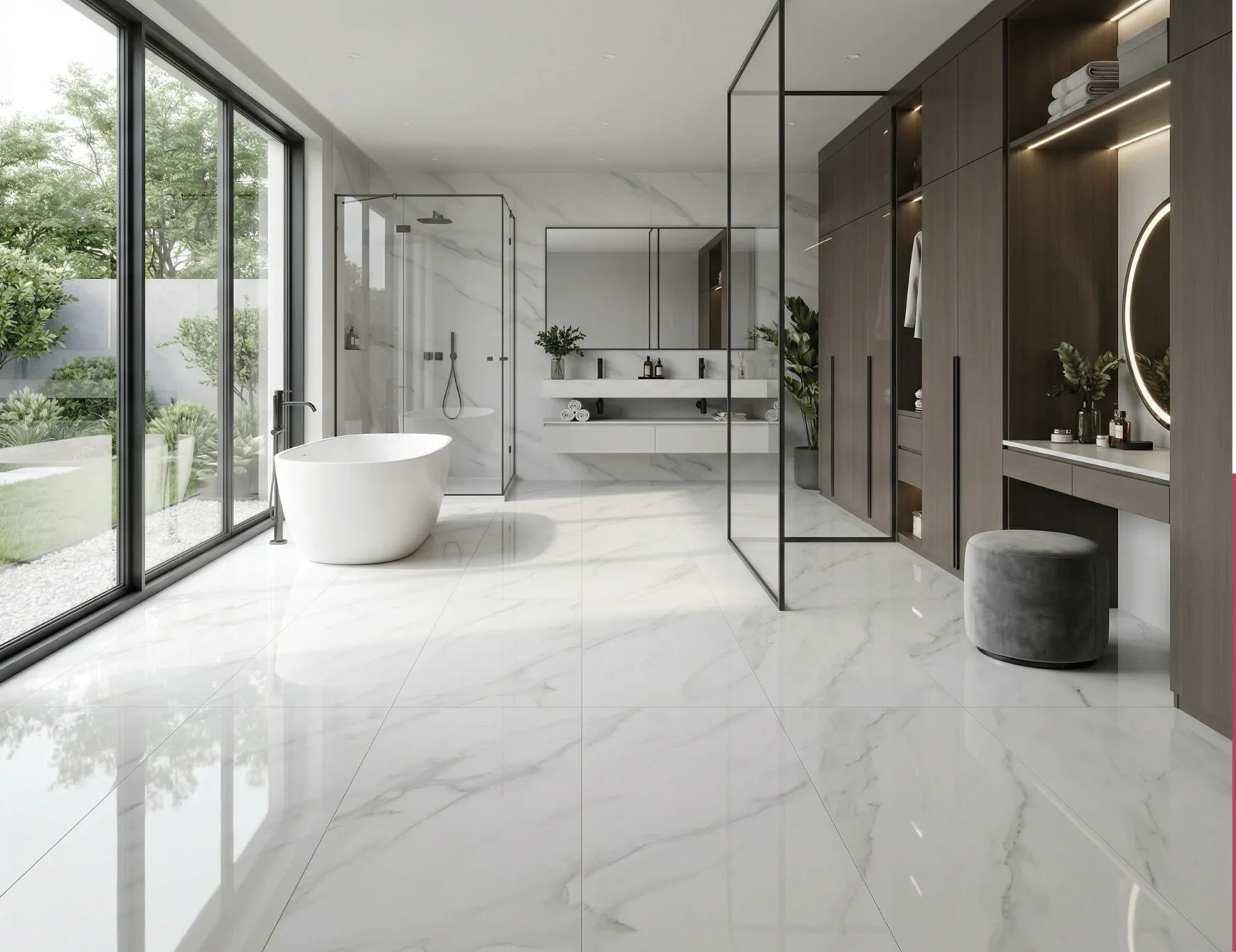 Bathroom surfaces using porcelain surfaces