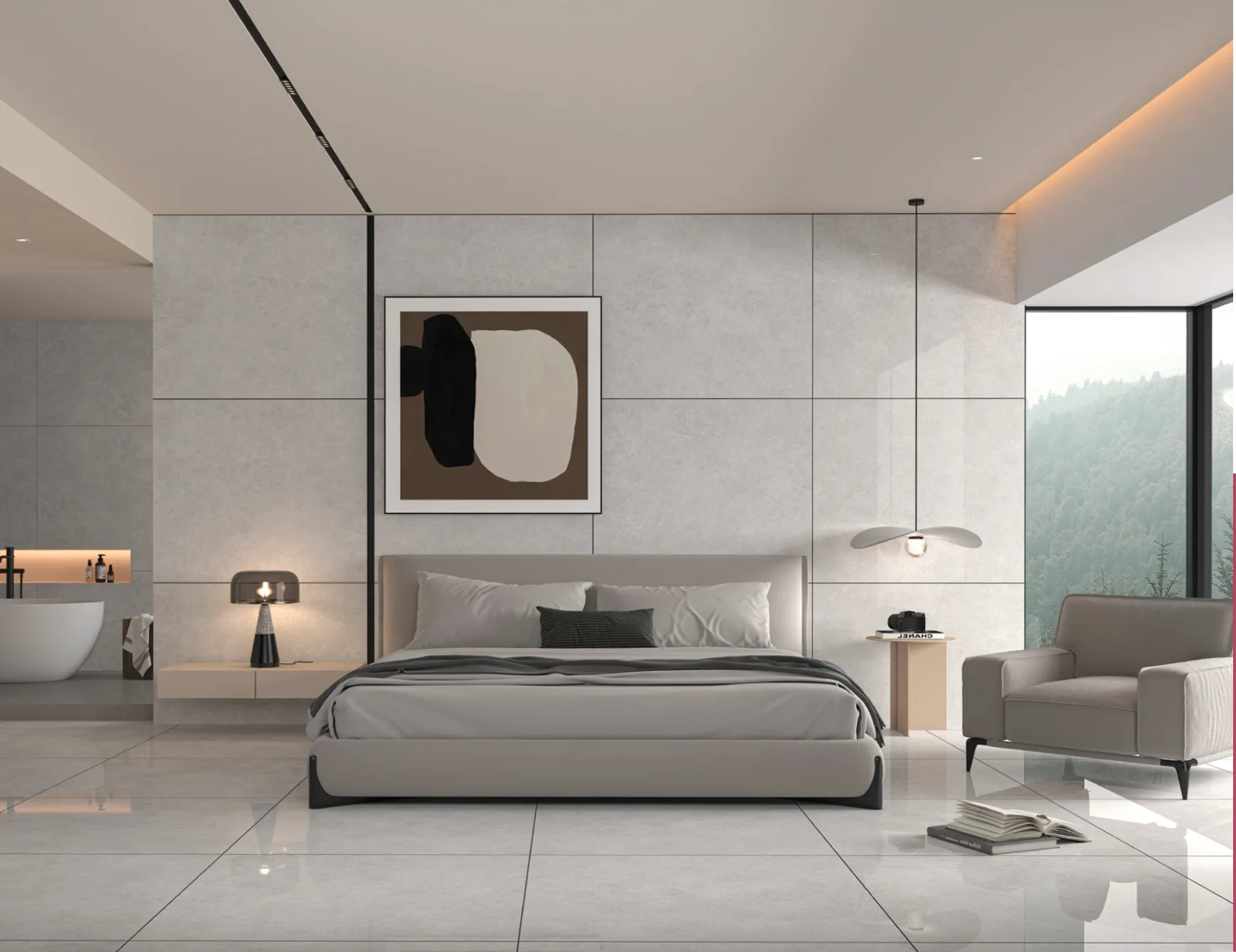 Residential interiors using porcelain surfaces