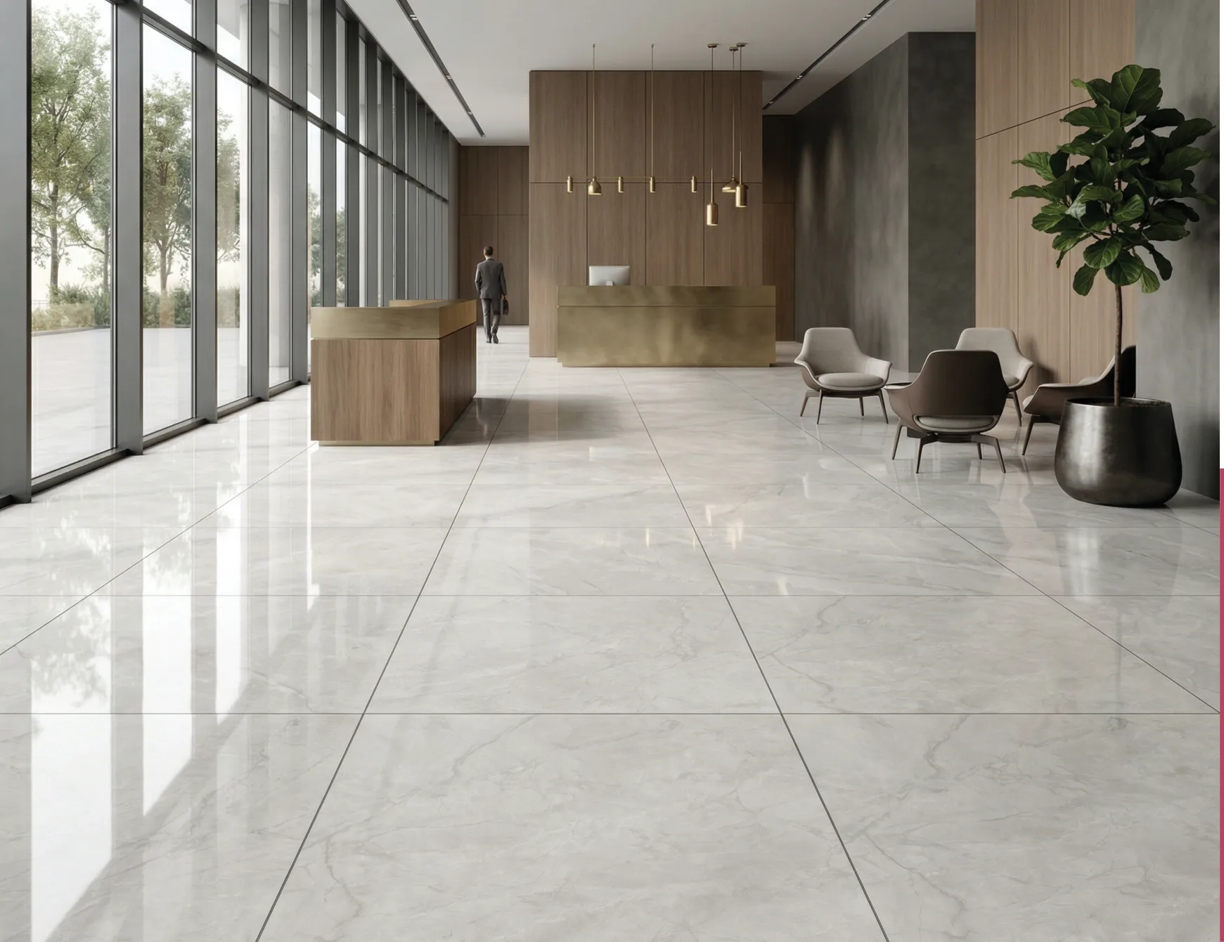 Commercial interiors using porcelain surfaces